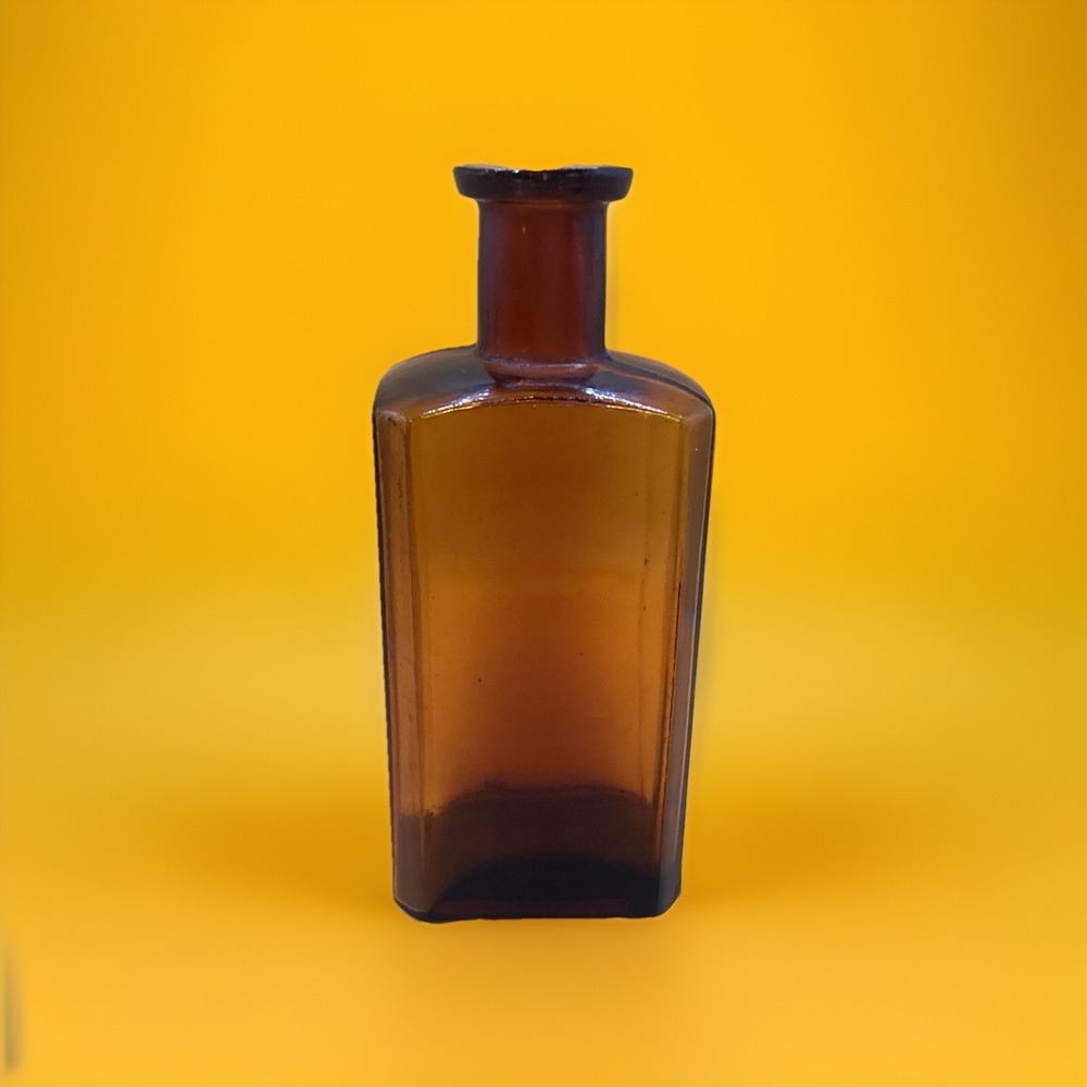 Vintage Brown Bottle Rectangle Amber Medicine /‎ Bitters 6" Tall Made in USA